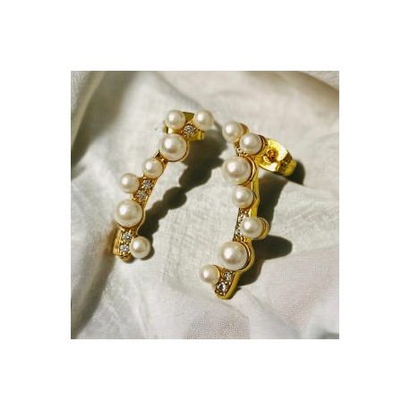Aretes perlas chapa de oro 18K