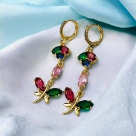 Aretes libelula colgante color chapa de oro 18K