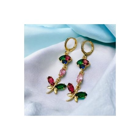 Aretes libelula colgante color chapa de oro 18K