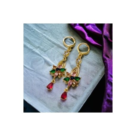 Aretes flor colgante color chapa de oro 18K