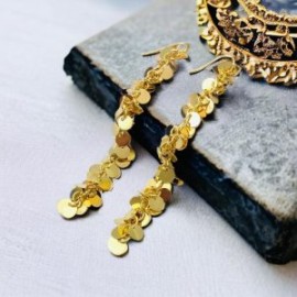 Aretes largos moneda chapa de oro 18K