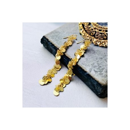 Aretes largos moneda chapa de oro 18K