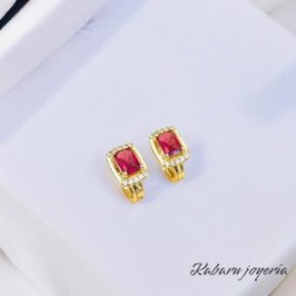 Aretes dorados piedra roja chapa de oro 18k