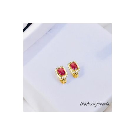 Aretes dorados piedra roja chapa de oro 18k