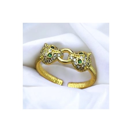 Anillo dorado ajustable cabeza de jaguar chapa de oro 18K