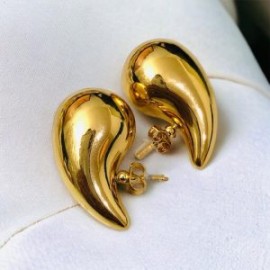 Aretes dorados medianos gota 31mm + 19mm chapa de oro 18K