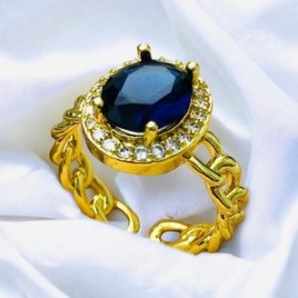 Anillo ajustable píedra azul chapa de oro 18K
