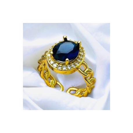 Anillo ajustable píedra azul chapa de oro 18K