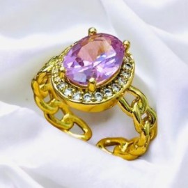 Anillo ajustable píedra lila chapa de oro 18K