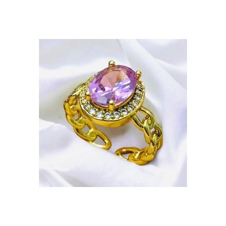 Anillo ajustable píedra lila chapa de oro 18K