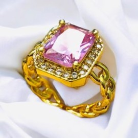 Anillo ajustable píedra cuadro lila chapa de oro 18K