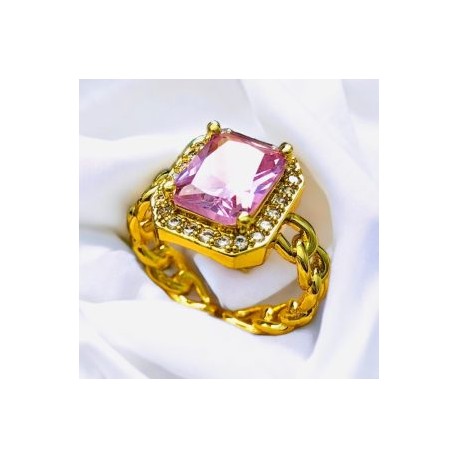 Anillo ajustable píedra cuadro lila chapa de oro 18K