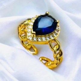 Anillo ajustable píedra oval azul chapa de oro 18K
