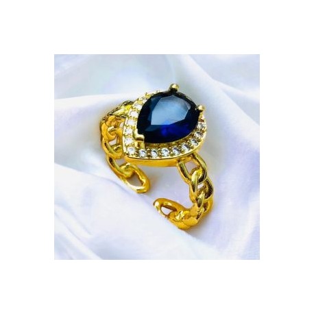 Anillo ajustable píedra oval azul chapa de oro 18K