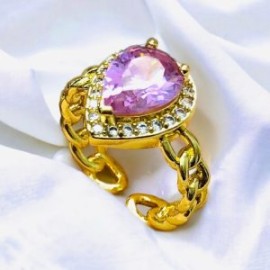 Anillo ajustable píedra oval lila chapa de oro 18K