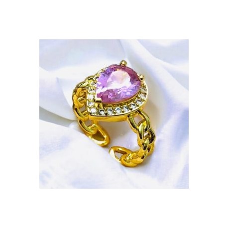 Anillo ajustable píedra oval lila chapa de oro 18K