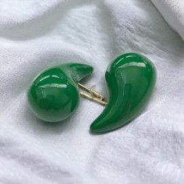 Aretes moda gotas verdes 30 mm chapa de oro 18k