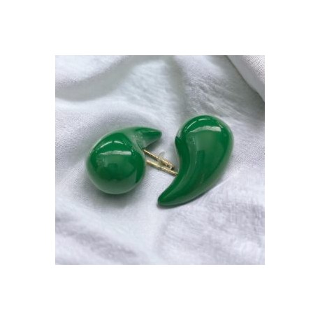 Aretes moda gotas verdes 30 mm chapa de oro 18k
