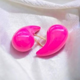 Aretes moda gotas rosa 30 mm chapa de oro 18k
