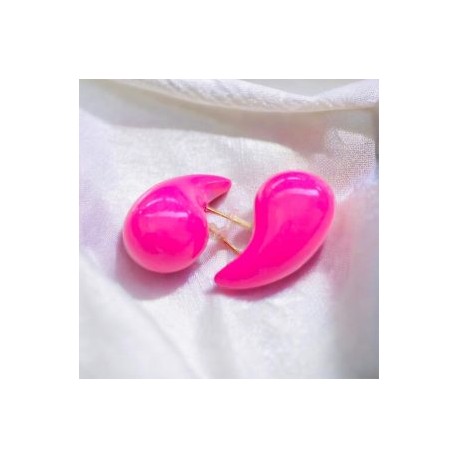 Aretes moda gotas rosa 30 mm chapa de oro 18k