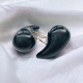 Aretes moda gotas negros 30 mm chapa de oro 18k