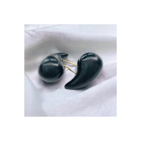 Aretes moda gotas negros 30 mm chapa de oro 18k
