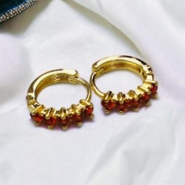 Aretes piedra roja chapa de oro 18K