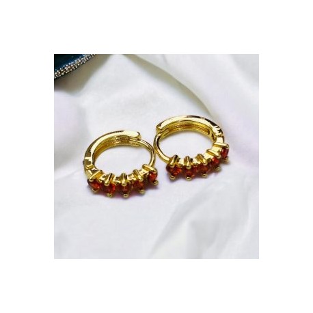 Aretes piedra roja chapa de oro 18K