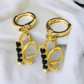 Aretes mariposa negra chapa de oro 18K