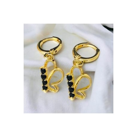 Aretes mariposa negra chapa de oro 18K