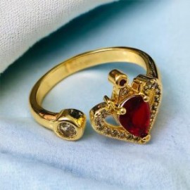 Anillo ajustable corazón piedra roja chapa de oro 18k