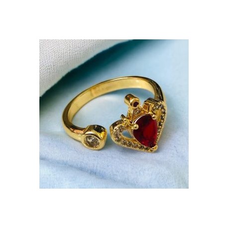 Anillo ajustable corazón piedra roja chapa de oro 18k