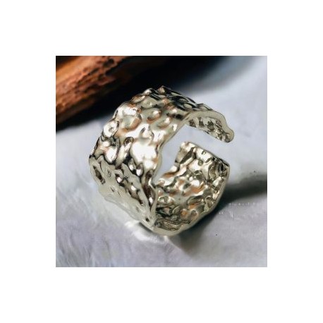 Anillo ajustable color plata acero inoxidable ancho
