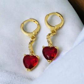 Aretes piedra roja chapa de oro 18K