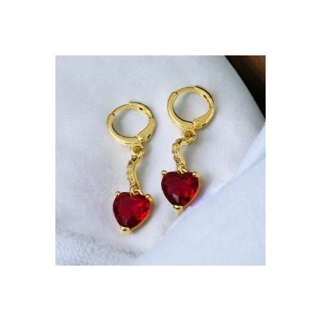 Aretes piedra roja chapa de oro 18K
