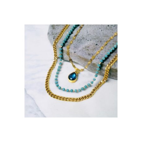 Collar 3 lienzos acero inoxidable piedra verde