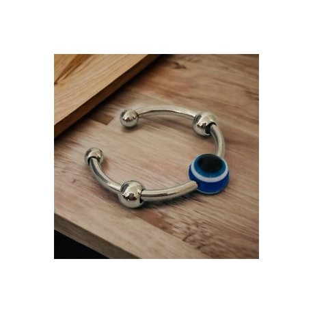 Anillo ajustable acero inoxidable color plata ojo azul