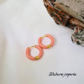 Aretes circulares acero inoxidable rosa palido