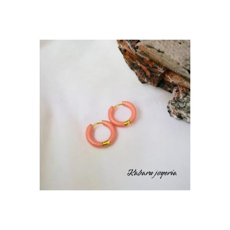 Aretes circulares acero inoxidable rosa palido