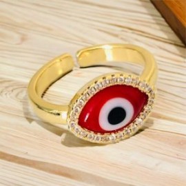 Anillo ajustable ojo turco rojo chapa de oro 18k