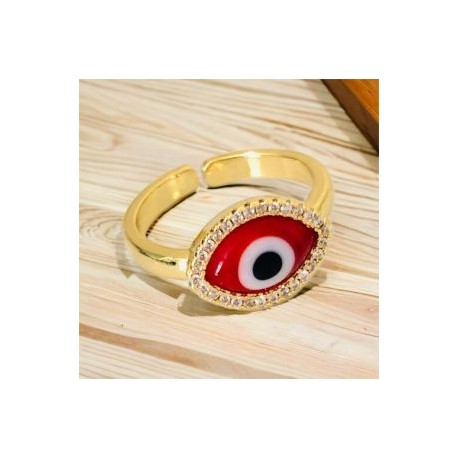 Anillo ajustable ojo turco rojo chapa de oro 18k