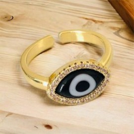 Anillo ajustable ojo turco negro chapa de oro 18k