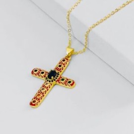 Collar cruz roja esmalte chapa de oro 18k