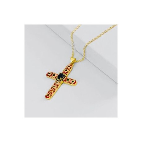 Collar cruz roja esmalte chapa de oro 18k