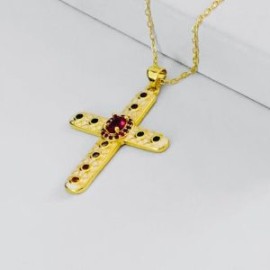 Collar cruz blanca esmalte chapa de oro 18k