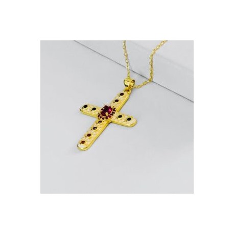 Collar cruz blanca esmalte chapa de oro 18k