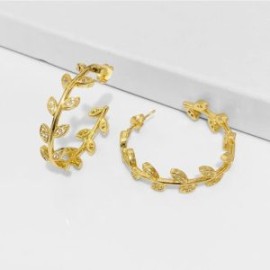 Arracadas hojas chapa de oro 18k