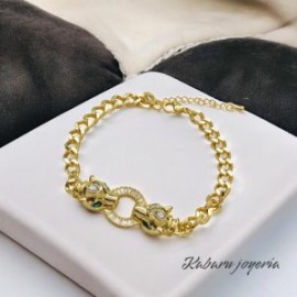 Pulsera cabeza de jaguar chapa de oro 18k