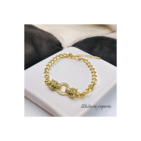 Pulsera cabeza de jaguar chapa de oro 18k