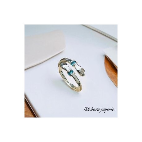 Anillo ajustable acero inoxidable mano piedra verde